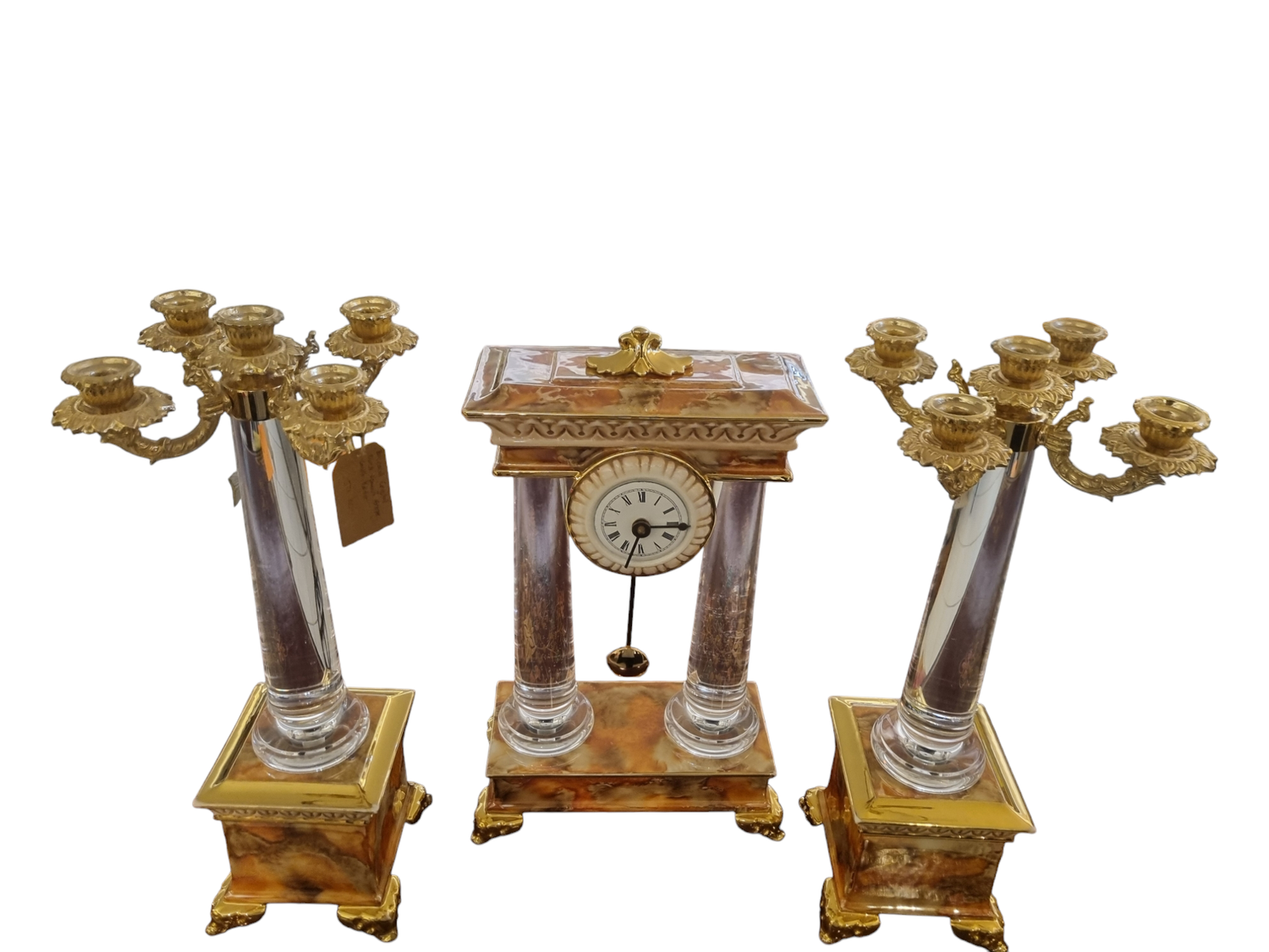 CANDLE MARBLE AND CLOCK SET SPANISH