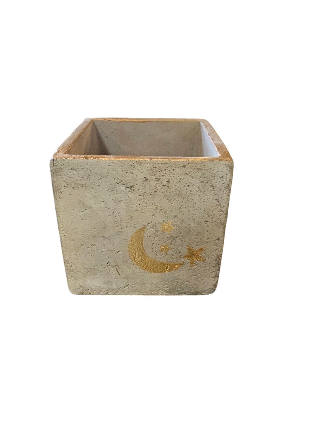GRAY CERAMIC SQUARED MOON STAR POT PLANT