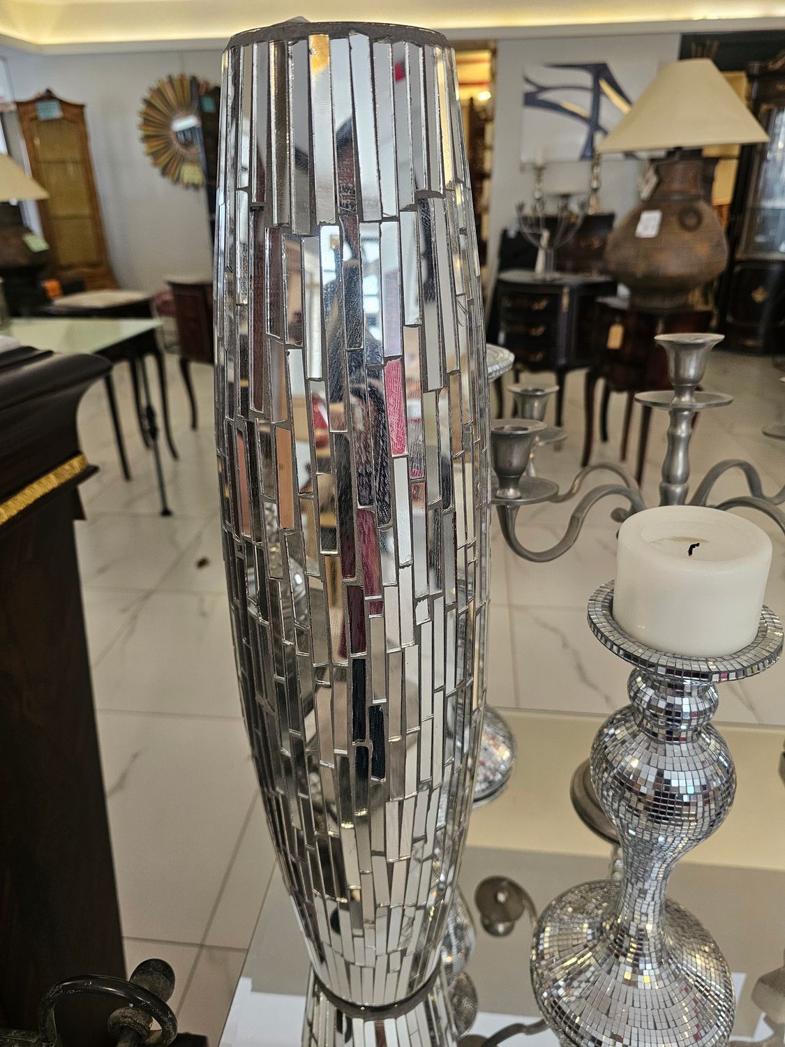 SILVER MOSAIC GLASS VASE