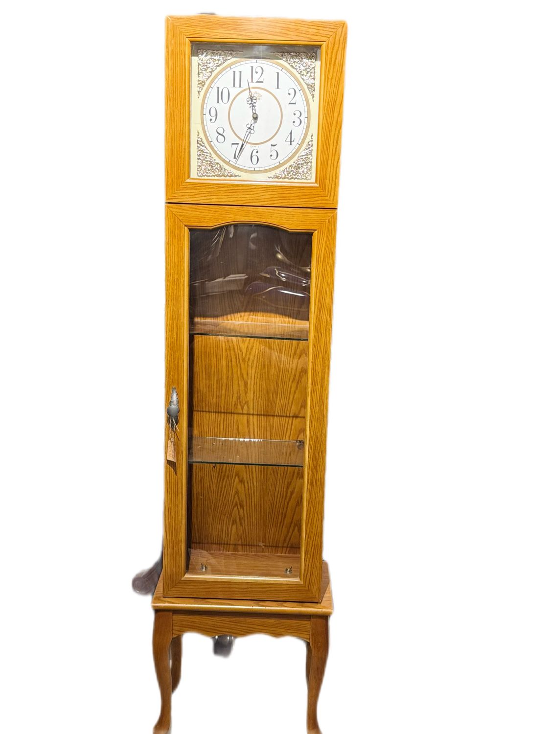 OAK CURIO CLOCK WITH SHELVES
