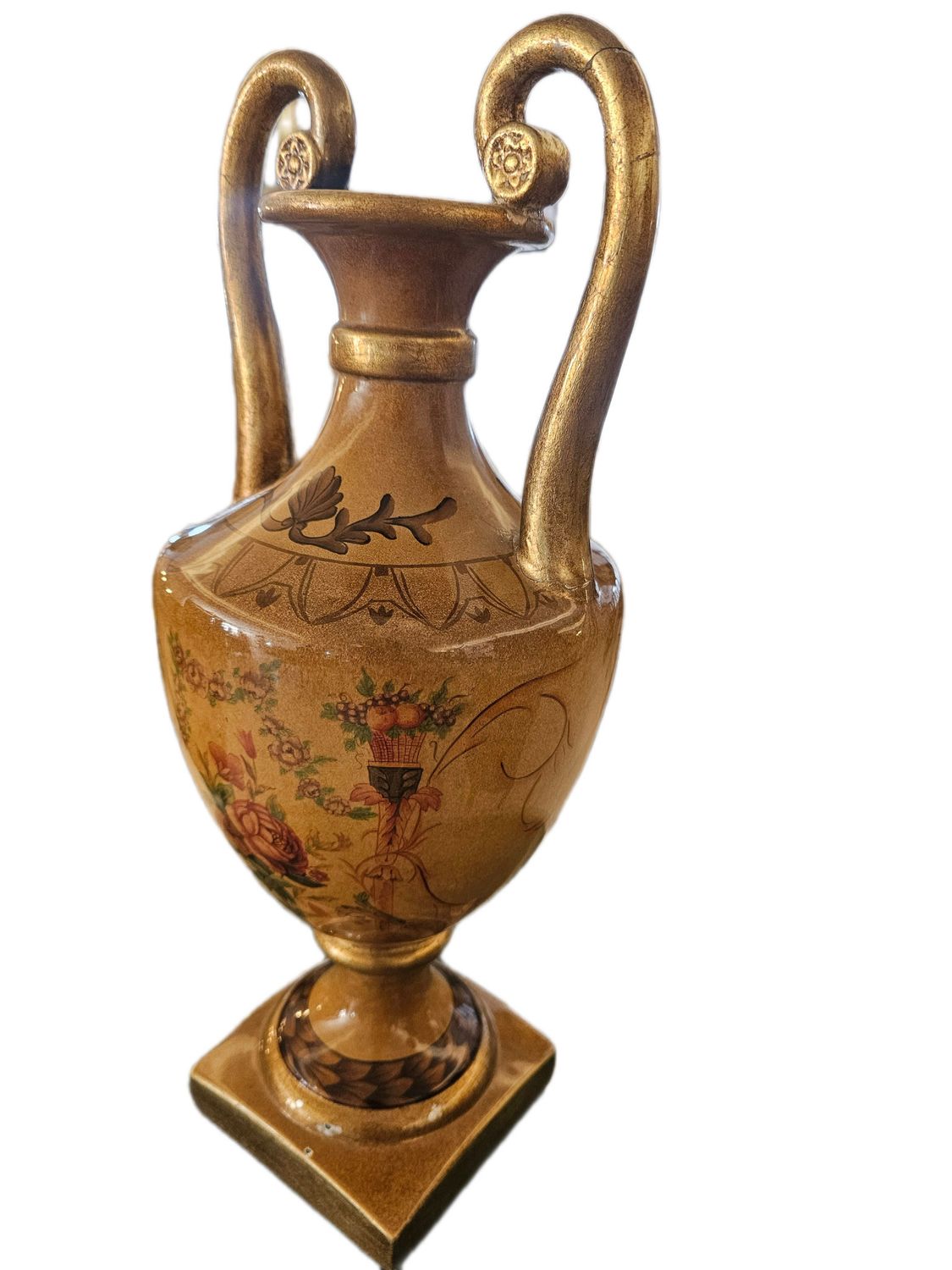 CERAMIC MUSTARD FLORAL PAINT VASE
