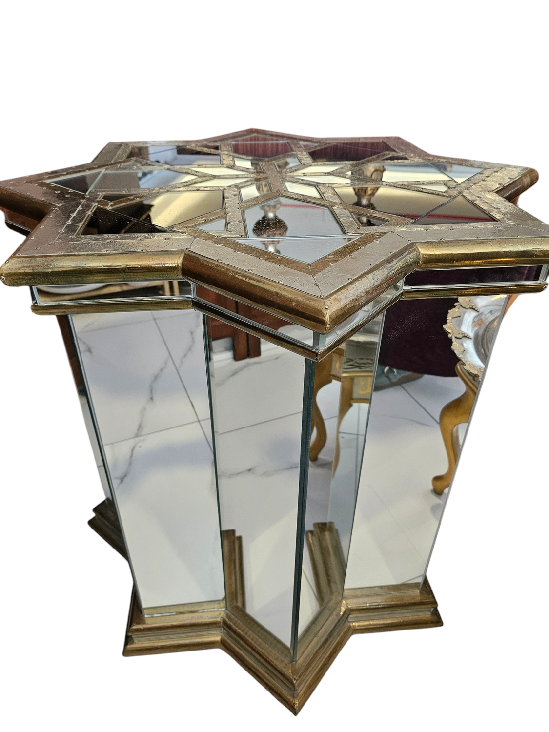GLASS BRASS OCTAGONAL ROYAL SPANISH CENTER TABLE
