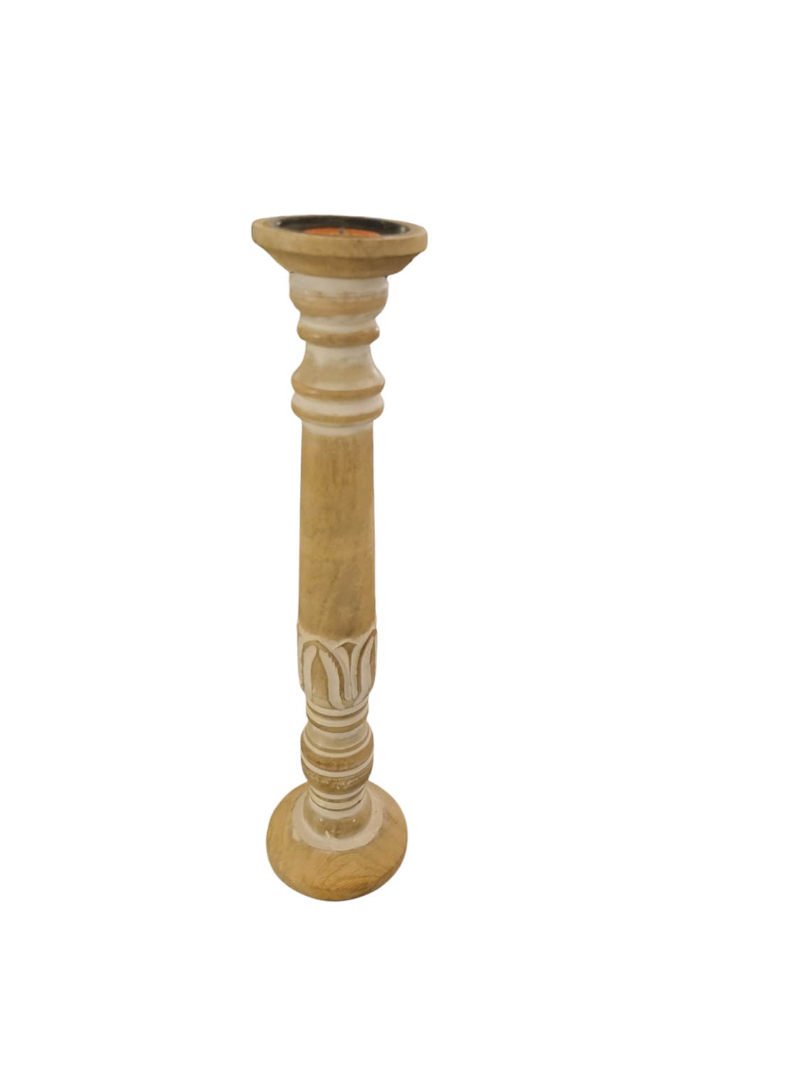 WOODEN TALL CANDLE HOLDER