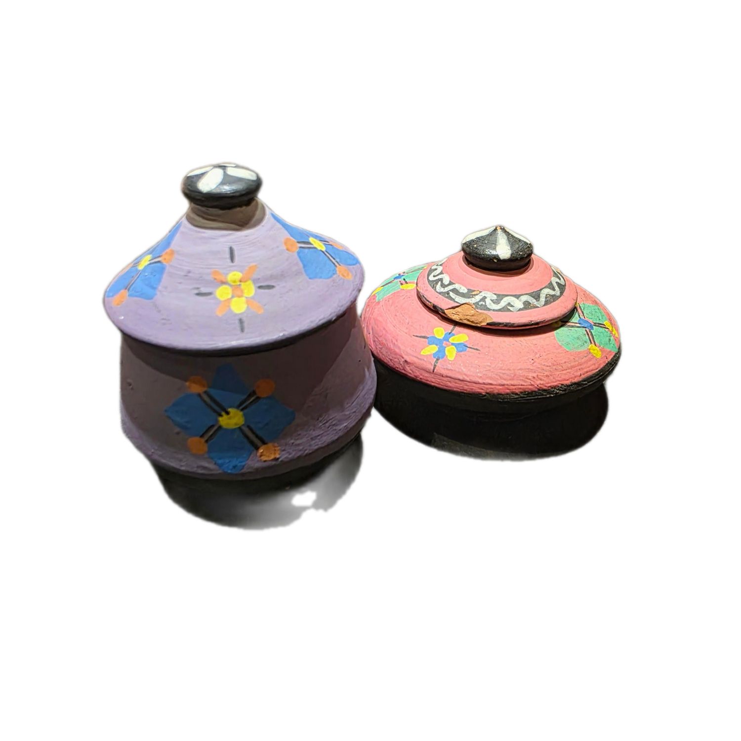 HAND PAINTED LIDDED SMALL TERACCOTA CLAY POTS