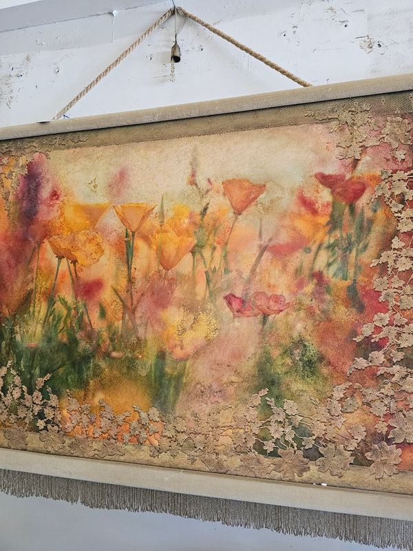 SOFT PASTEL FLORAL PAINT IN SILK WITH TASSELED DESIGN BIG