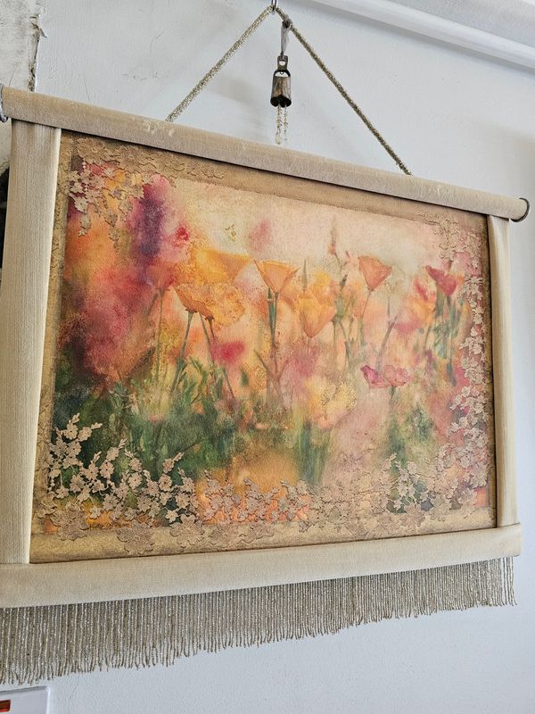SOFT PASTEL FLORAL PAINT IN SILK WITH TASSELED DESIGN SMALL