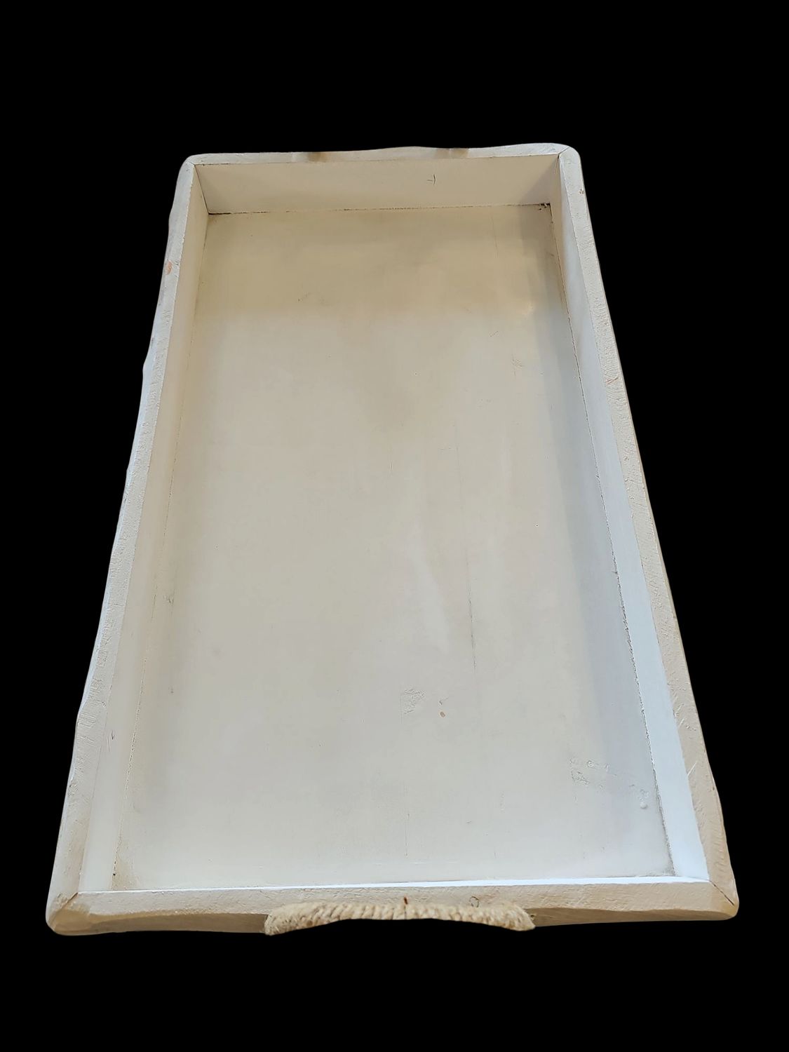 MEDIUM WHITE WOODEN DEEP TRAY WITH HANDLE