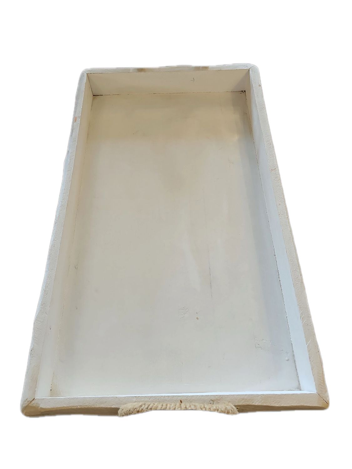 MEDIUM WHITE WOODEN DEEP TRAY WITH HANDLE