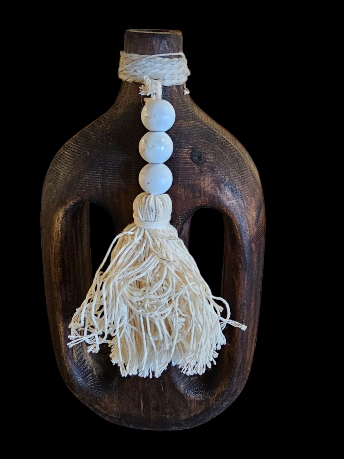 WOODEN BOTTLE WITH BEADS GARLAND TASSLED DECORATIVE BIG