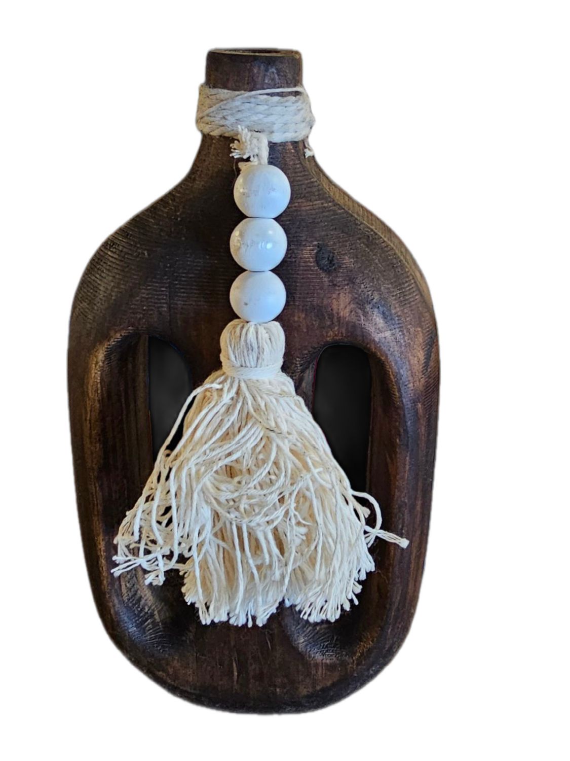 WOODEN BOTTLE WITH BEADS GARLAND TASSLED DECORATIVE BIG