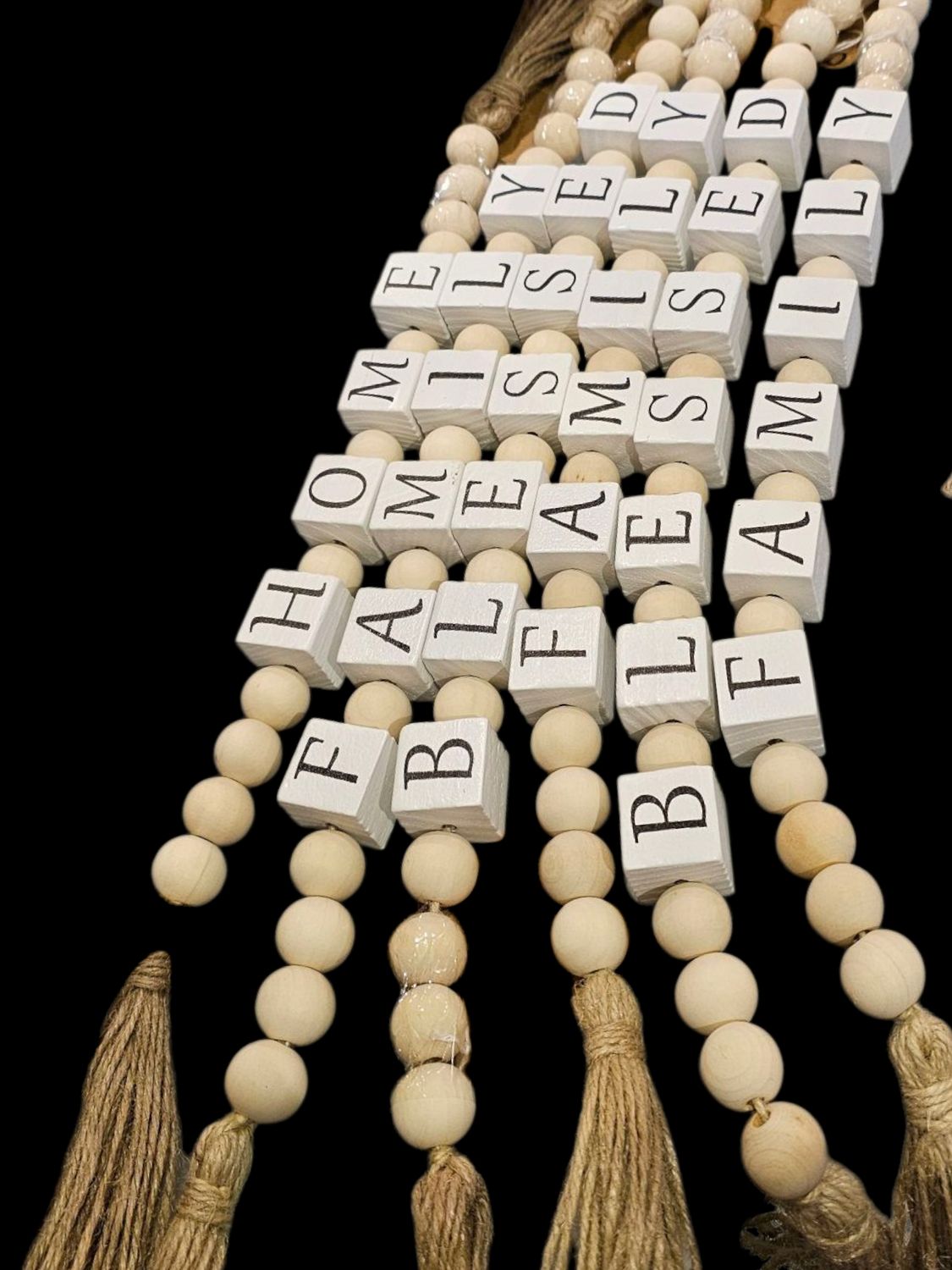 WOODEN BEADS WALL HANGING WITH SIGN WORD