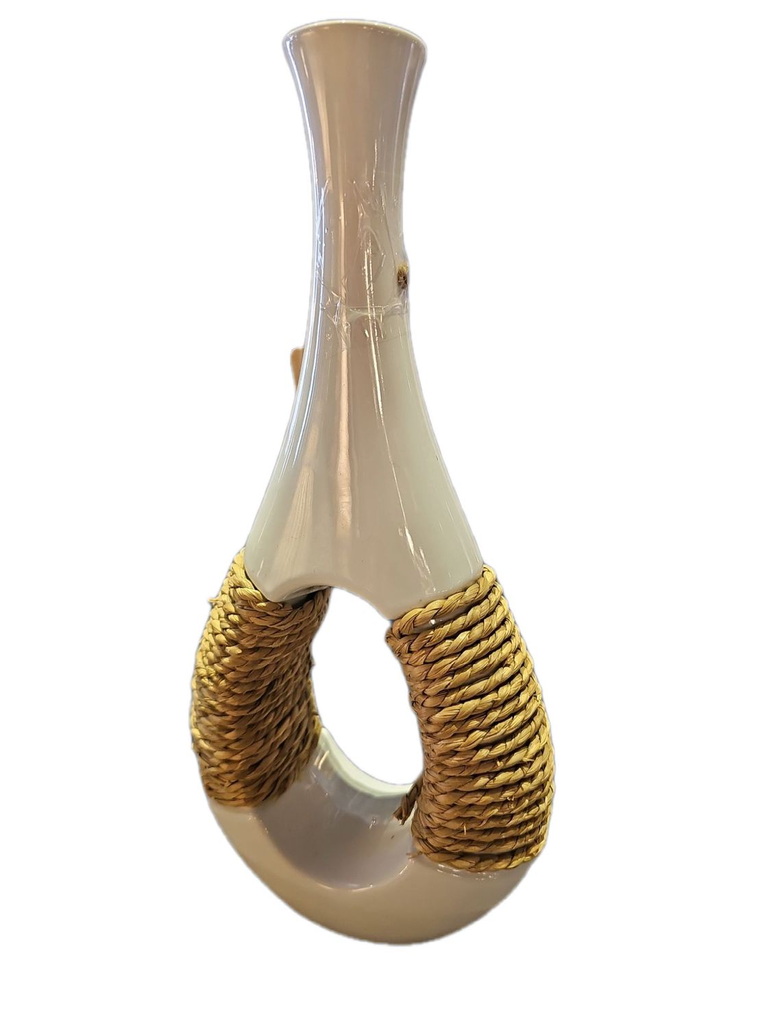 CERAMIC WHITE VASE WITH WEAVE KNOT