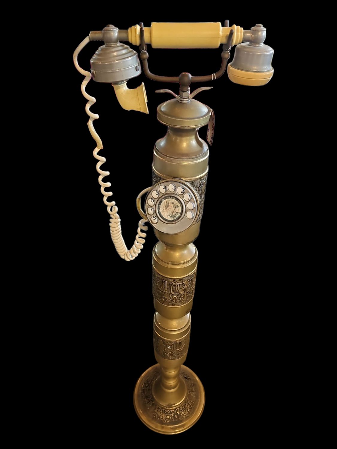 VINTAGE FRENCH STYLE TELEPHONE WITH BRASS COLUMN  STAND