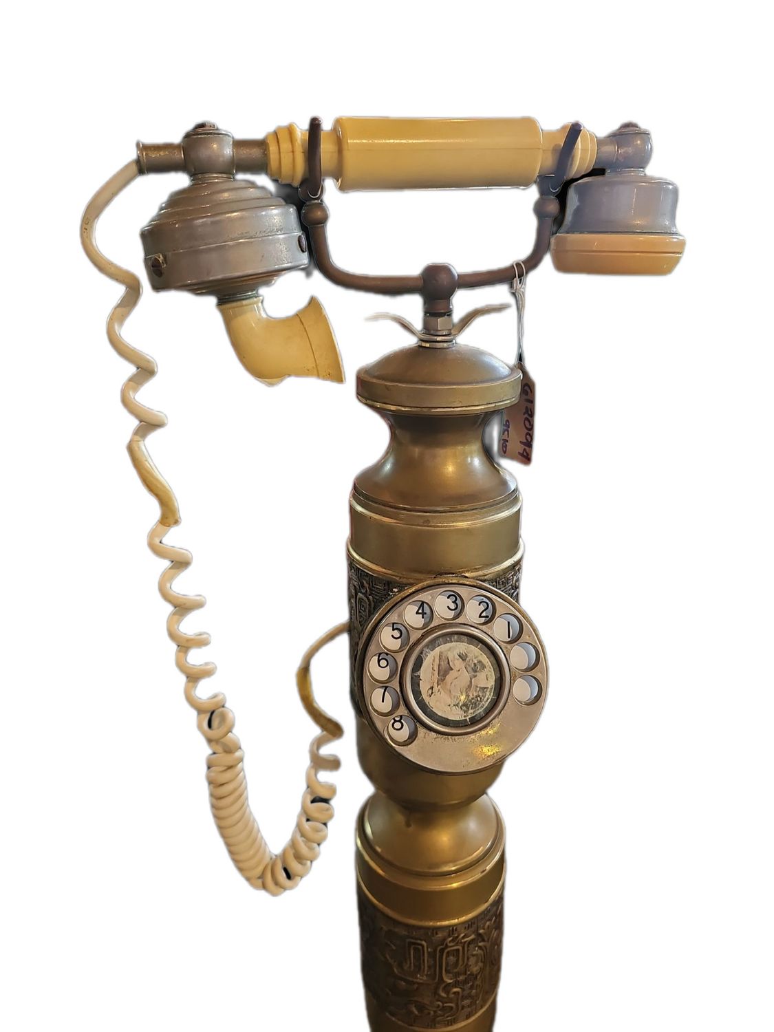 VINTAGE FRENCH STYLE TELEPHONE WITH BRASS COLUMN  STAND
