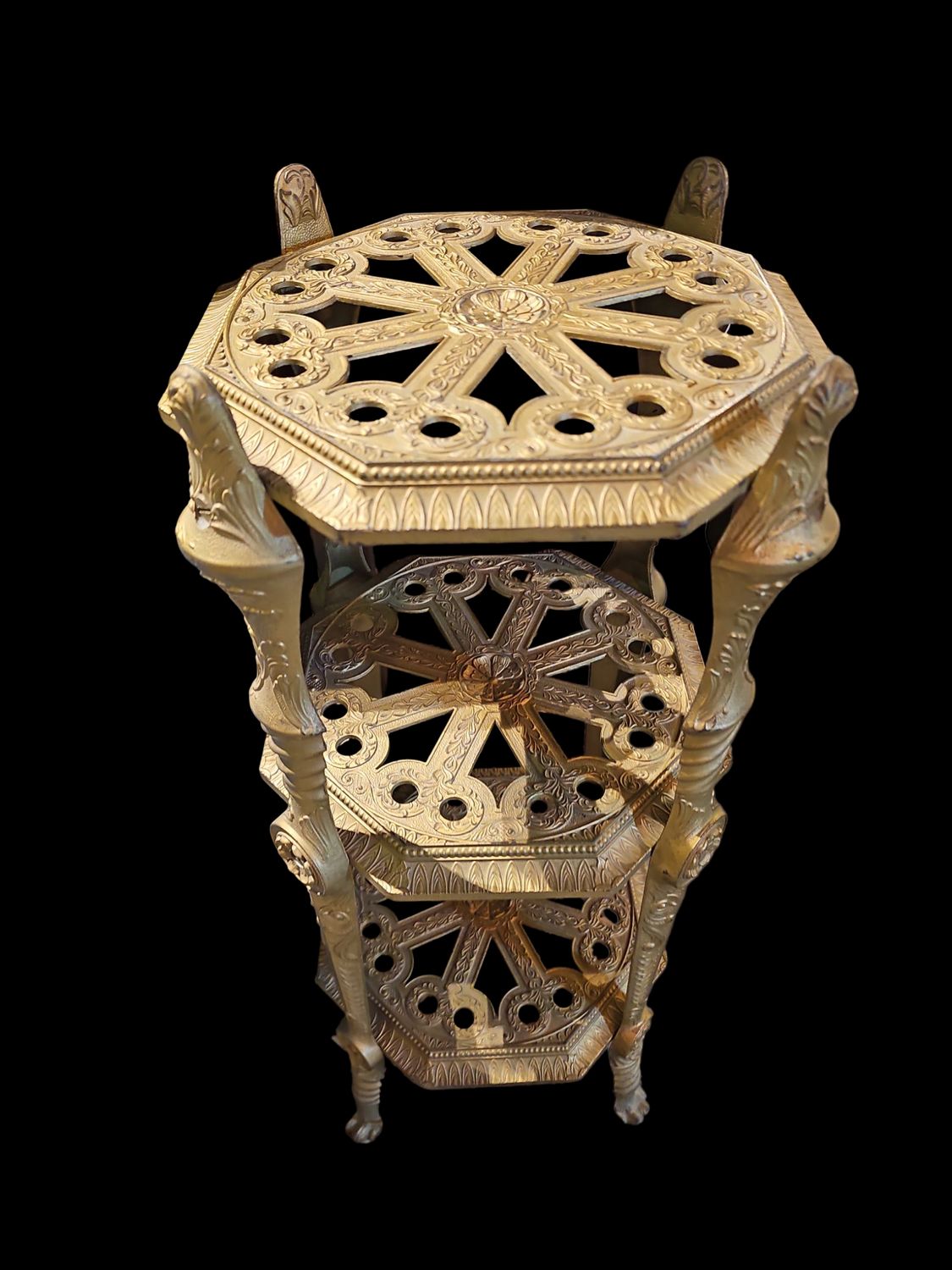 3 TIER TALL BRASS METAL SHELVES