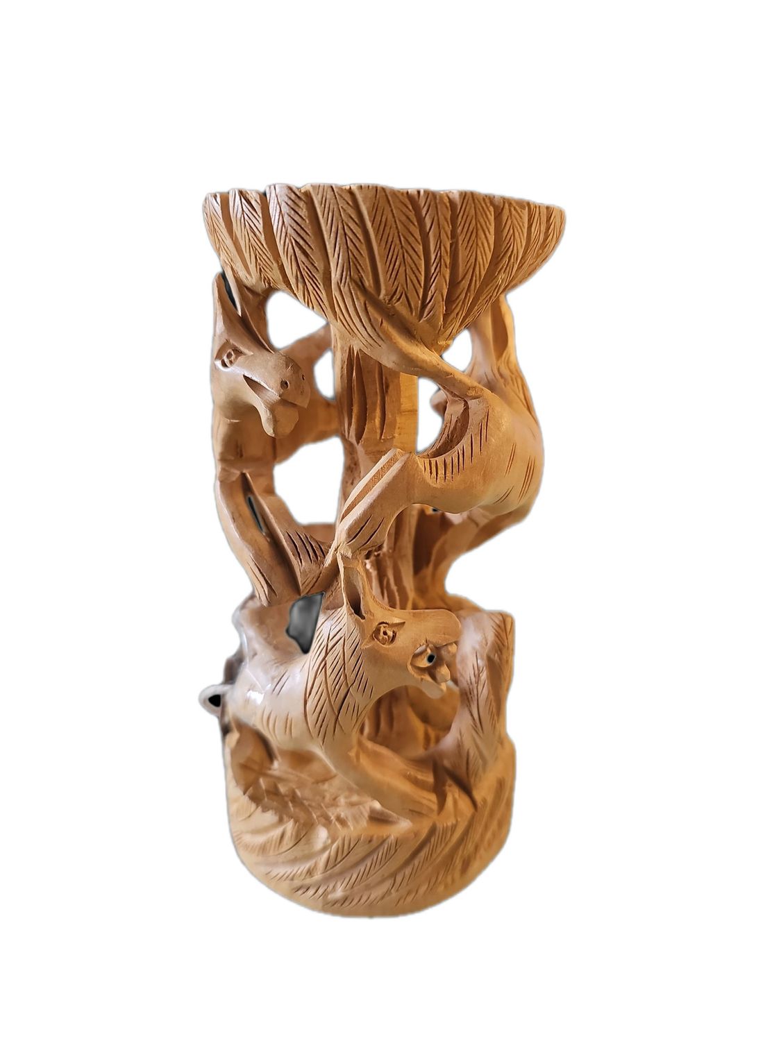 HARD WOODEN CARVED WILD ANIMAL PEN/ PENCIL CUP