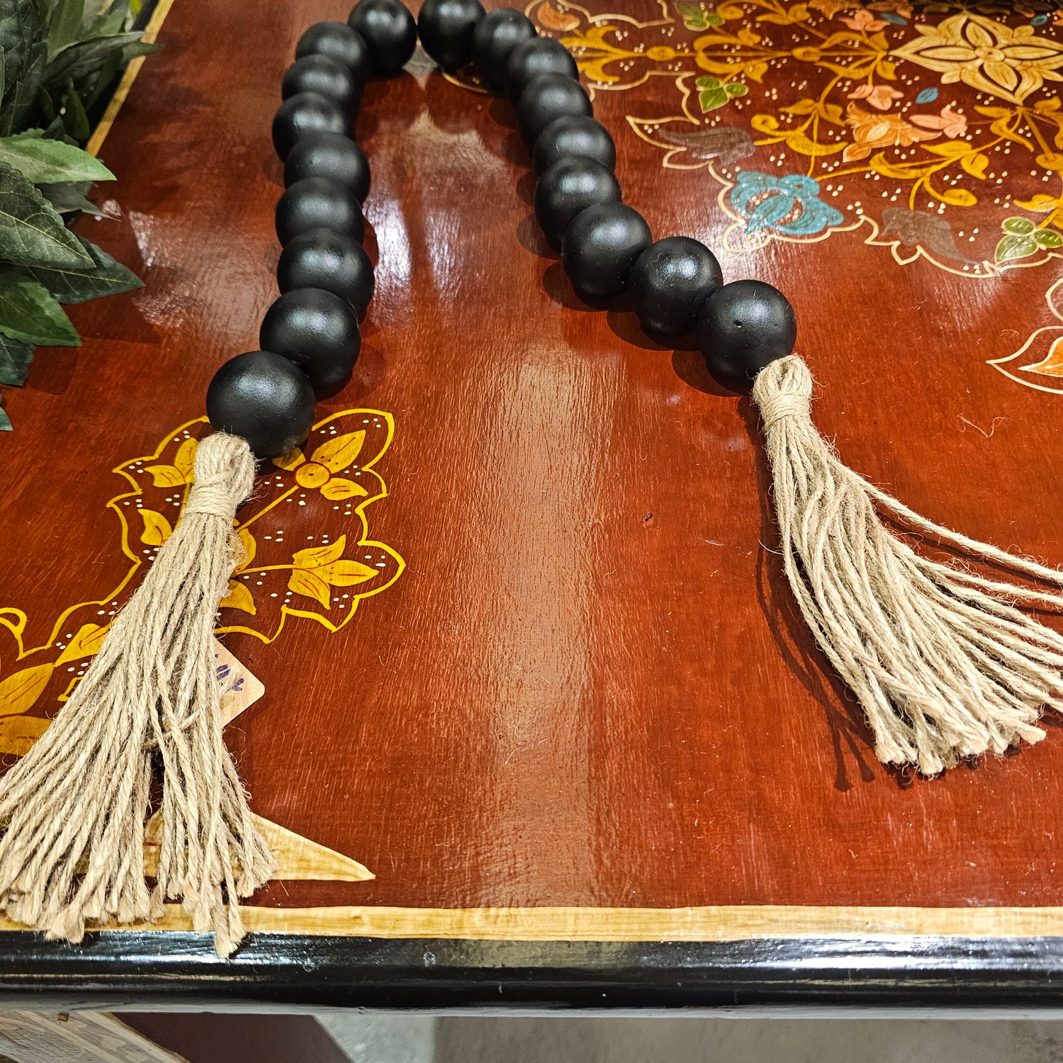 BLACK WOODEN BEADS STRINGS TWINE TASSEL DECORATIVE