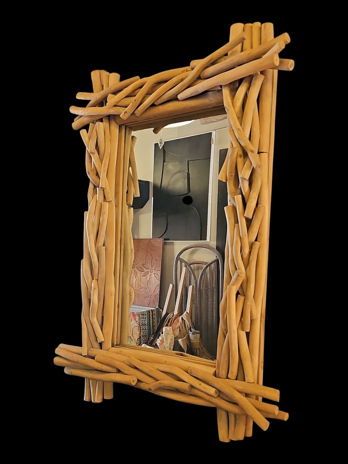 SQUARED MIRROR SOLID TEAK BRANCHES NATURAL