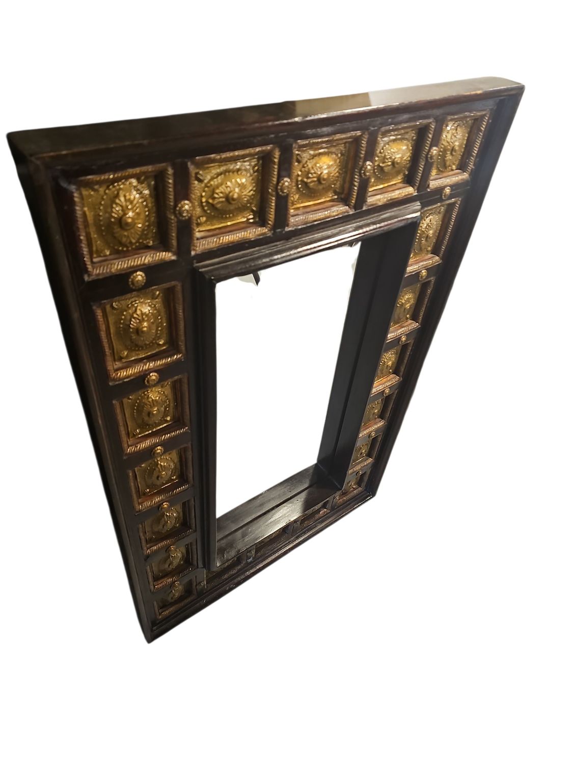 INDIAN STYLE BOX MIRROR WOOD AND BRASS CONTEMPORARY WORK