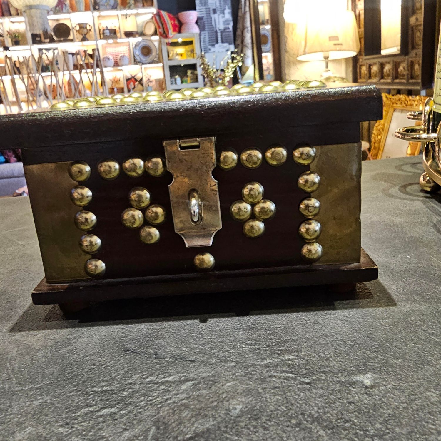 SMALL BRASS STUD WOODEN BOX