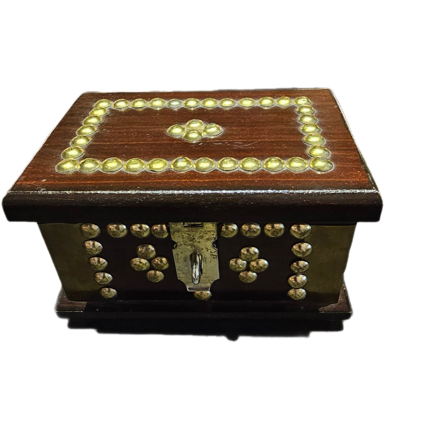 SMALL BRASS STUD WOODEN BOX