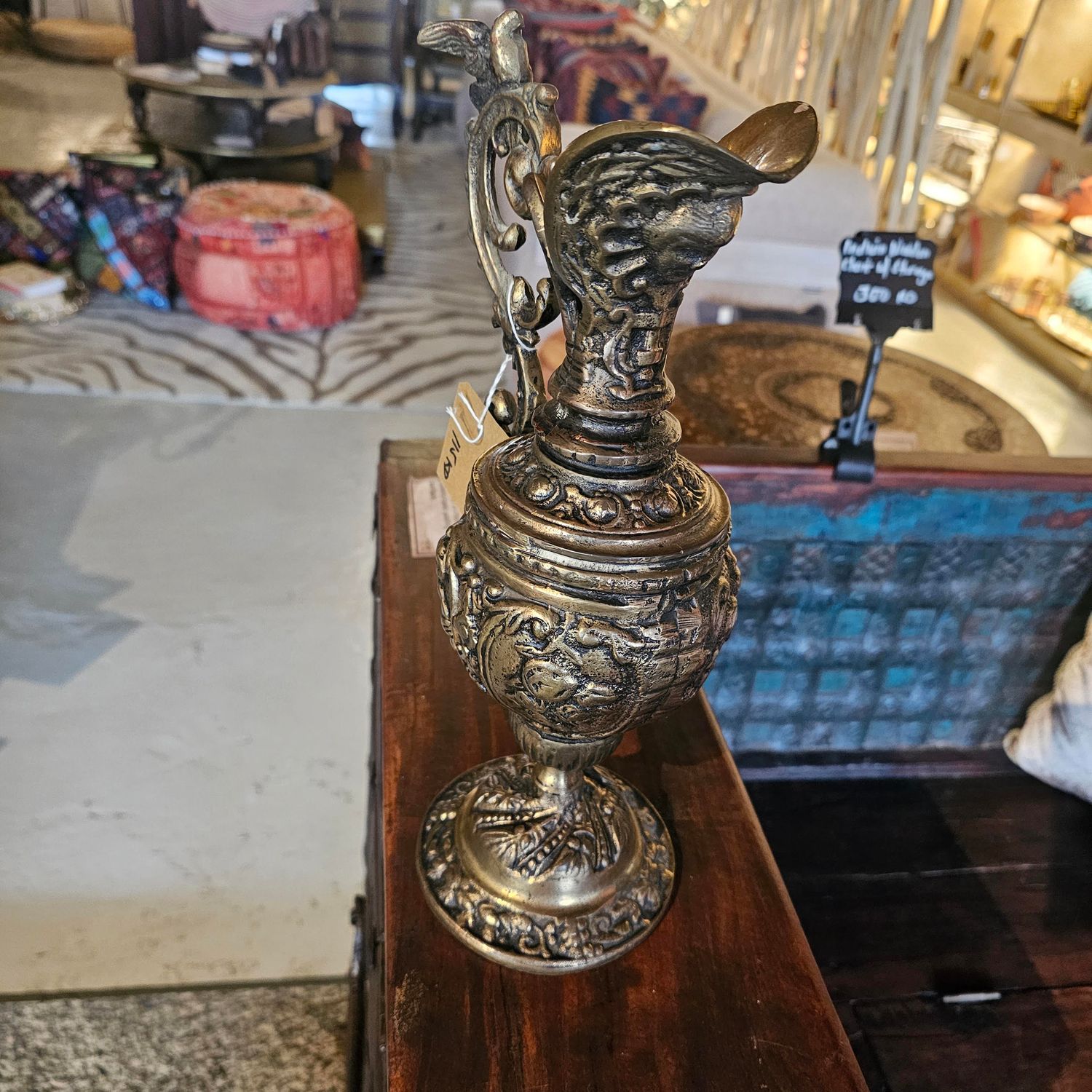 ANTIQUE BRONZE PAINTED EWER PITCHER FRENCH DECOR