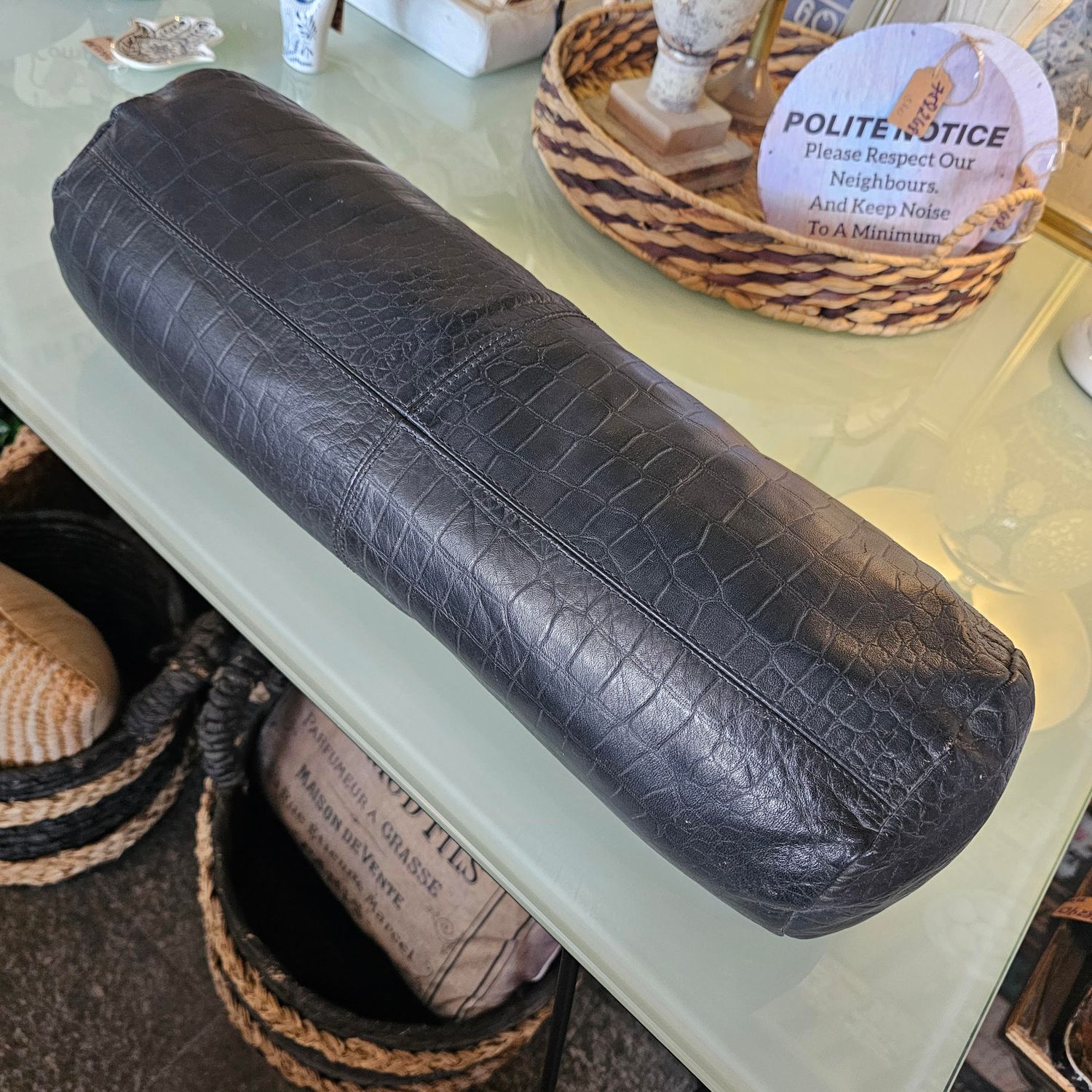 BLACK PURE LEATHER LUMBAR PILLOW