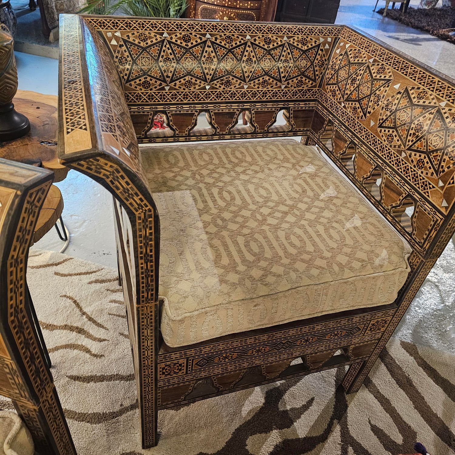 SYRIAN HANDCRAFTED MOTHER OF PEARL INLAY CHAIR