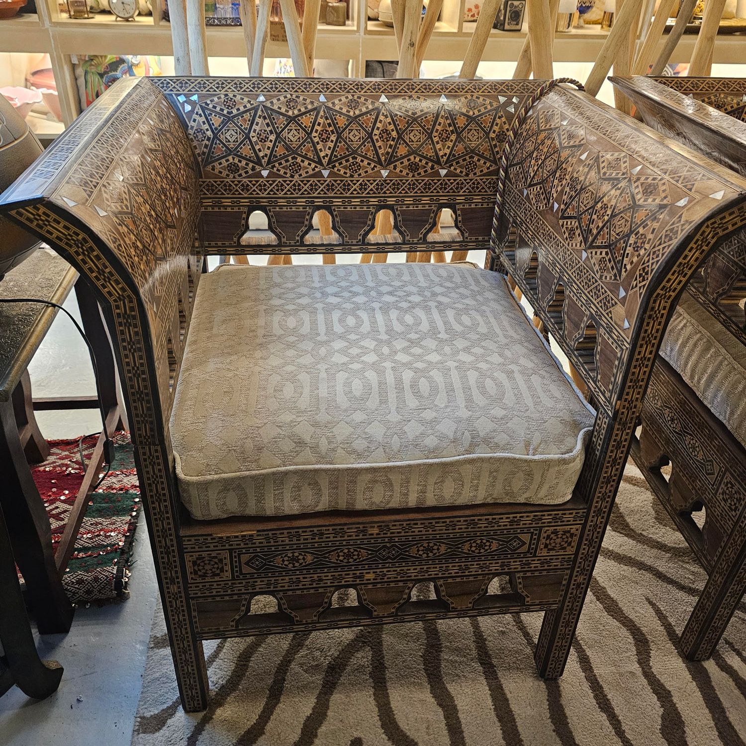 SYRIAN HANDCRAFTED MOTHER OF PEARL INLAY CHAIR