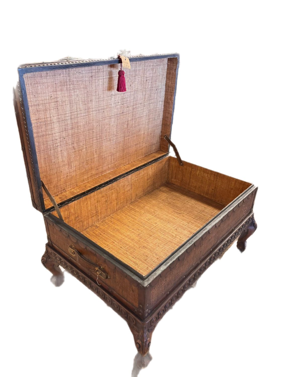 VINTAGE STORAGE WOODEN TRUNK OR CHEST WITH LEATHER HANDLE