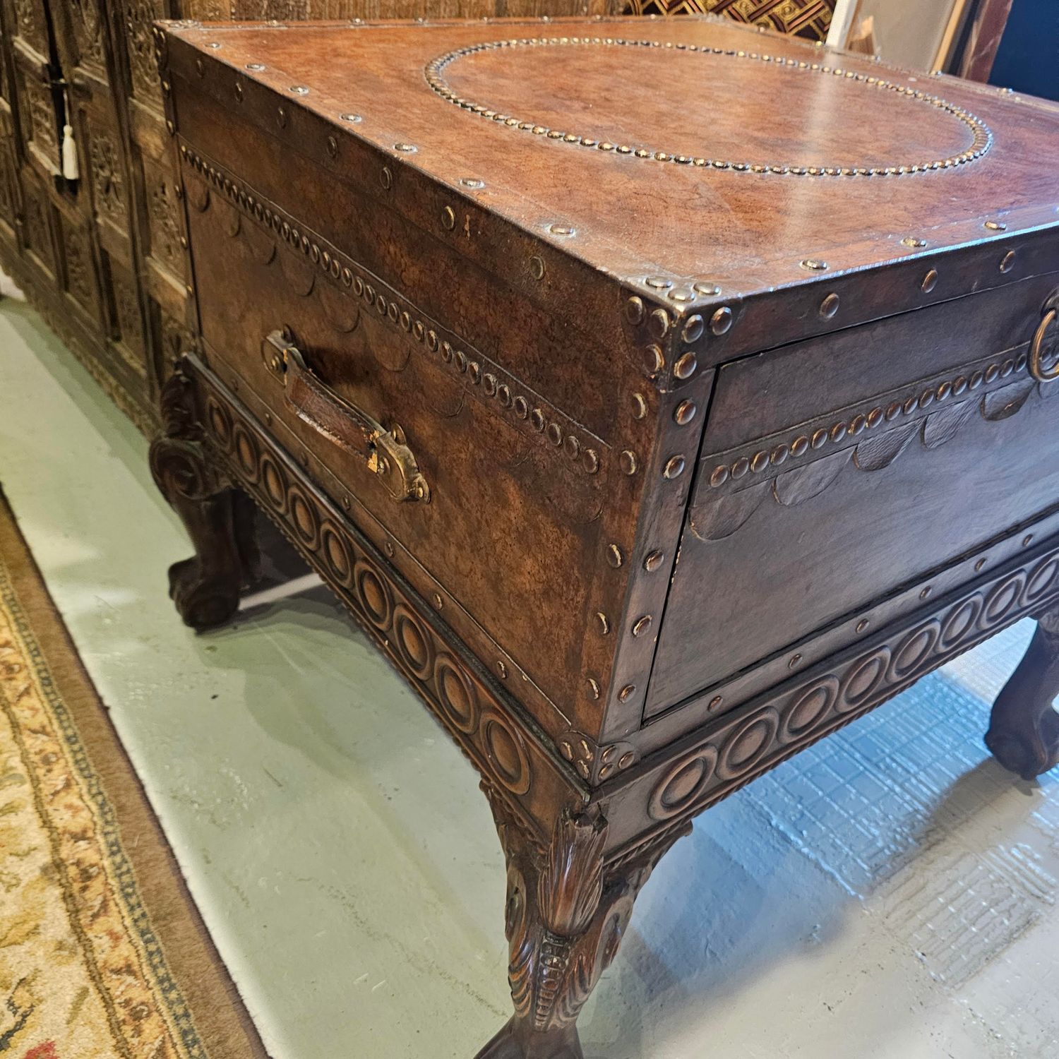 BRASS STUD HANDCRAFTED WOODEN NIGHT STAND TABLE
