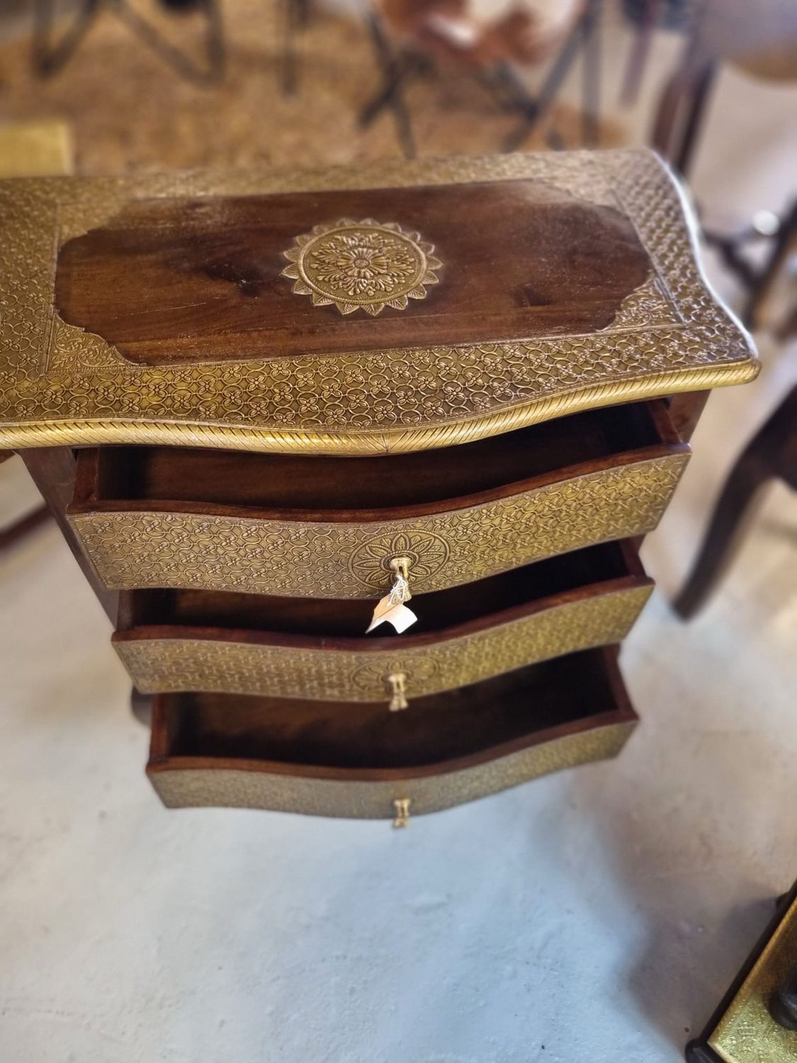 SIDE TABLE WITH DRAWER HANDMADE SIDE TABLE BRASS INLAID TABLE BEDROOM TABLE INDIAN