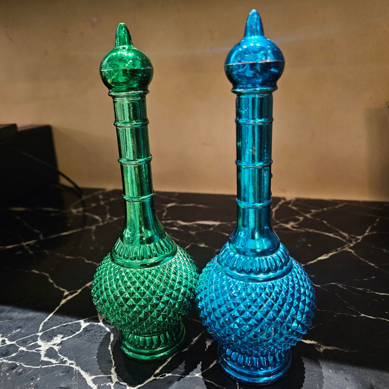 VINTAGE GLASS BOTTLE GREEN AND BLUE