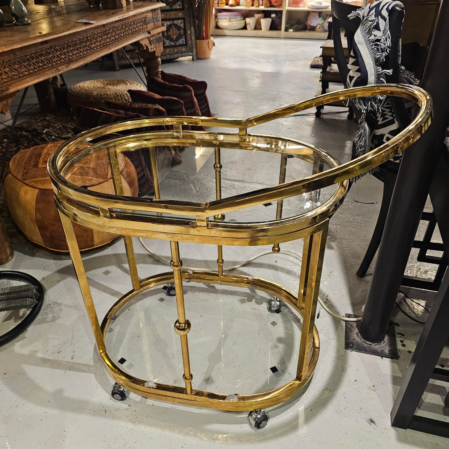 BRASS BAR CART GOLD PLATED GLASS