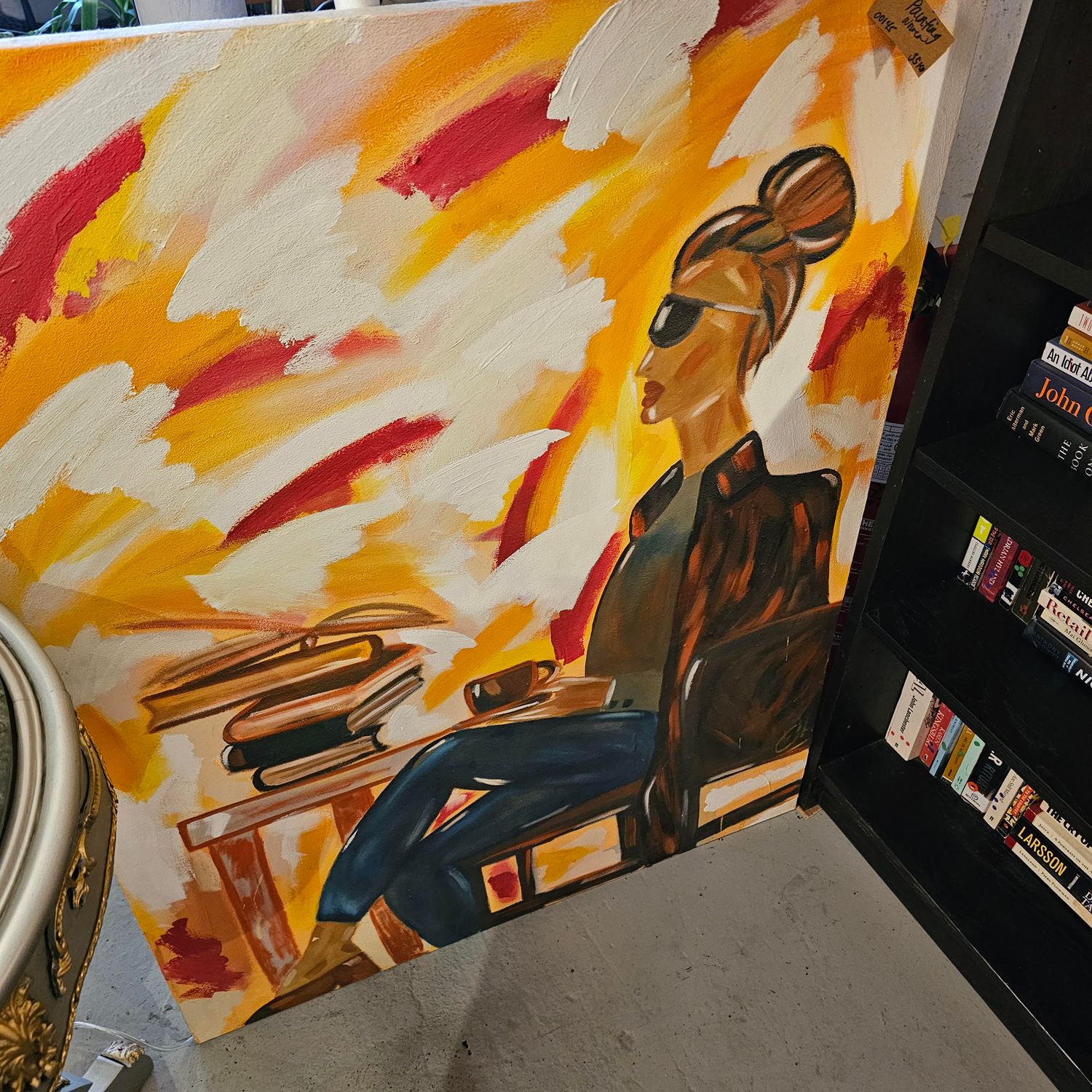 WOMEN WITH COFFEE AND BOOK PAINT