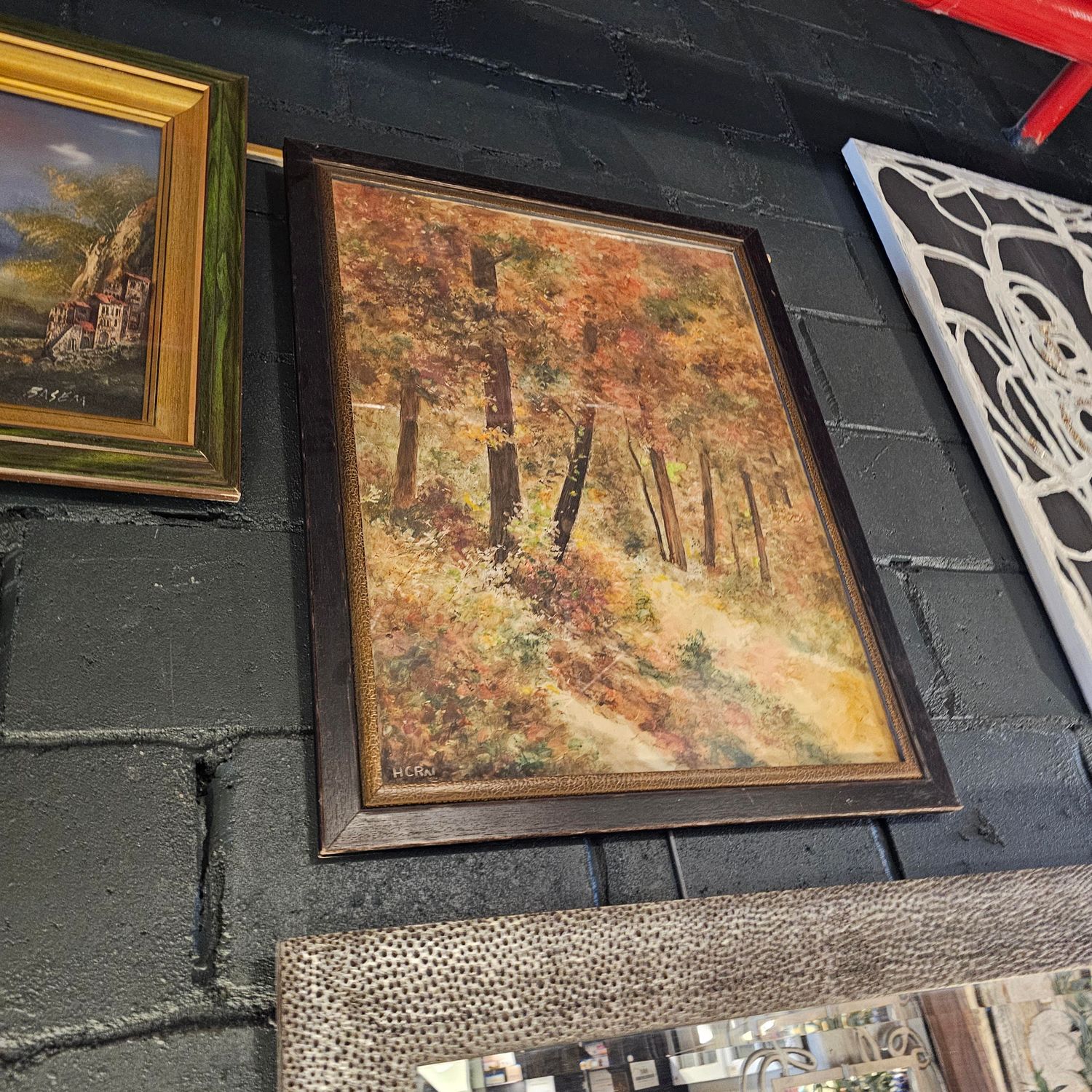 VINTAGE ANTIQUE FRAMED PAINTING DEPICTING AN AUTUMN LANDSCAPE