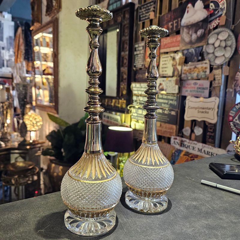 TALL CUT GLASS CRYSTAL AND BRASS DECOR