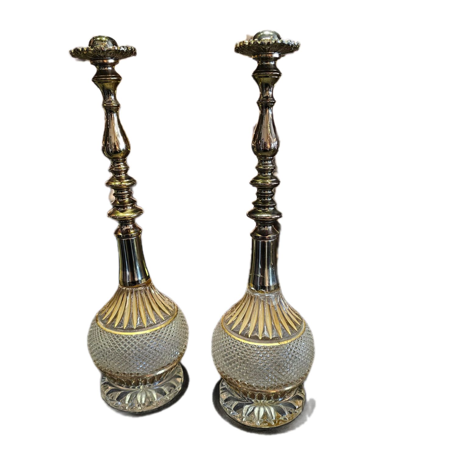 TALL CUT GLASS CRYSTAL AND BRASS DECOR
