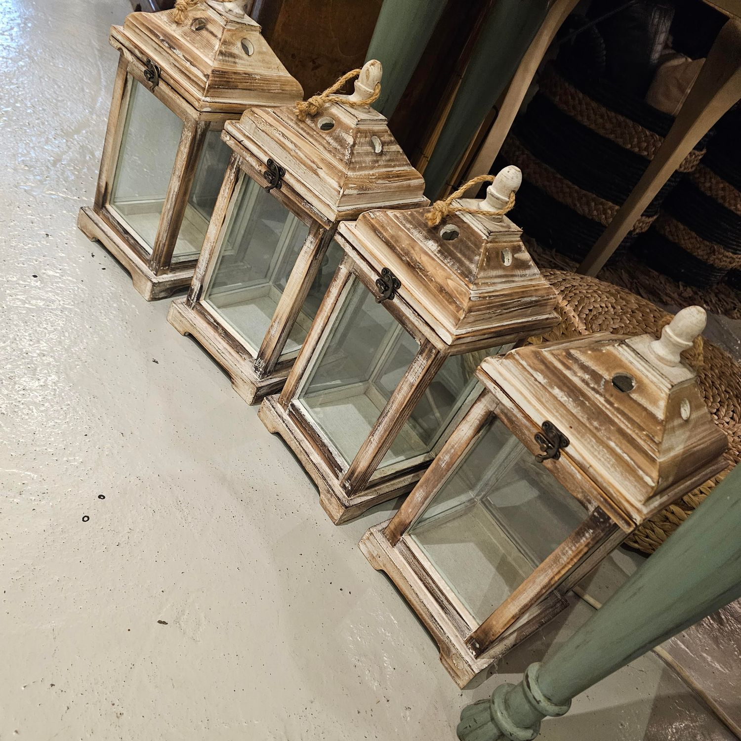 RUSTIC WOODEN CANDLE LANTERN WITH A DISTRESS WHITE  FINISH