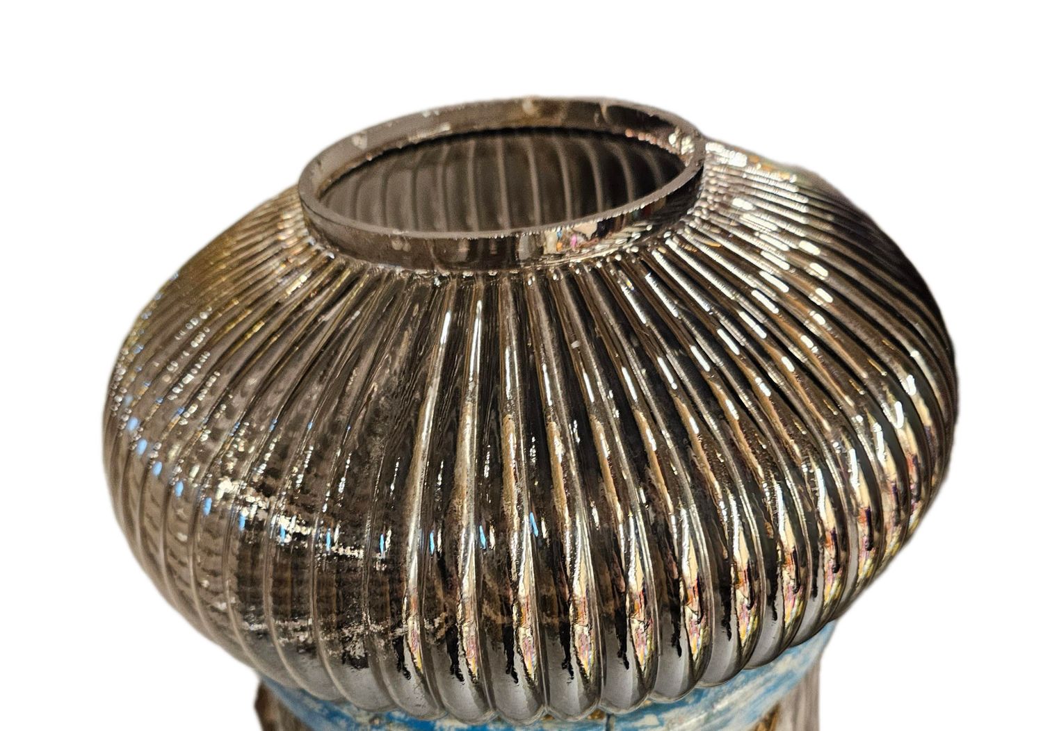 Silver Ribbed  Glass Vase or Bowl
