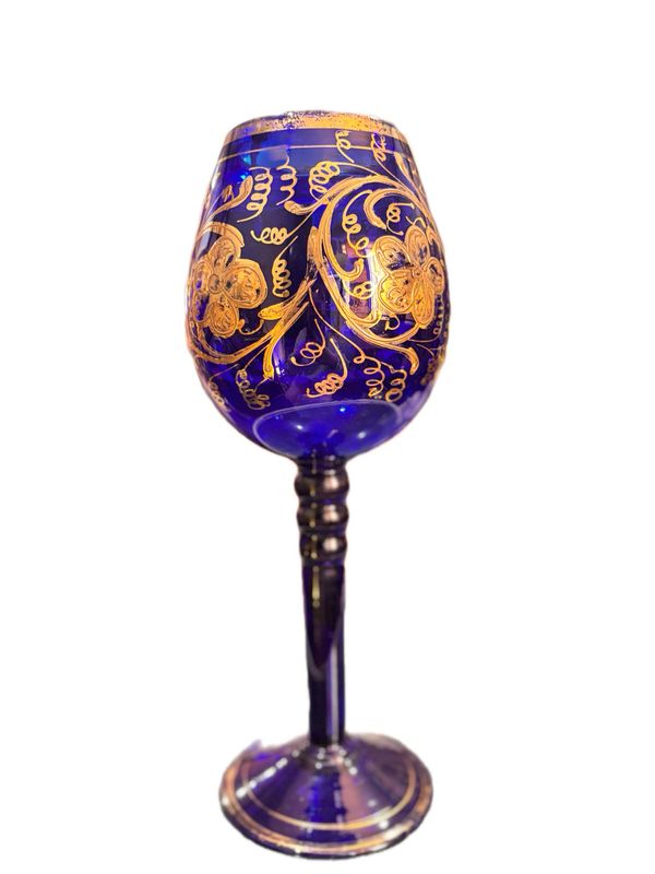 Bohemian or Venetian style Cobalt Blue Glass Goblet