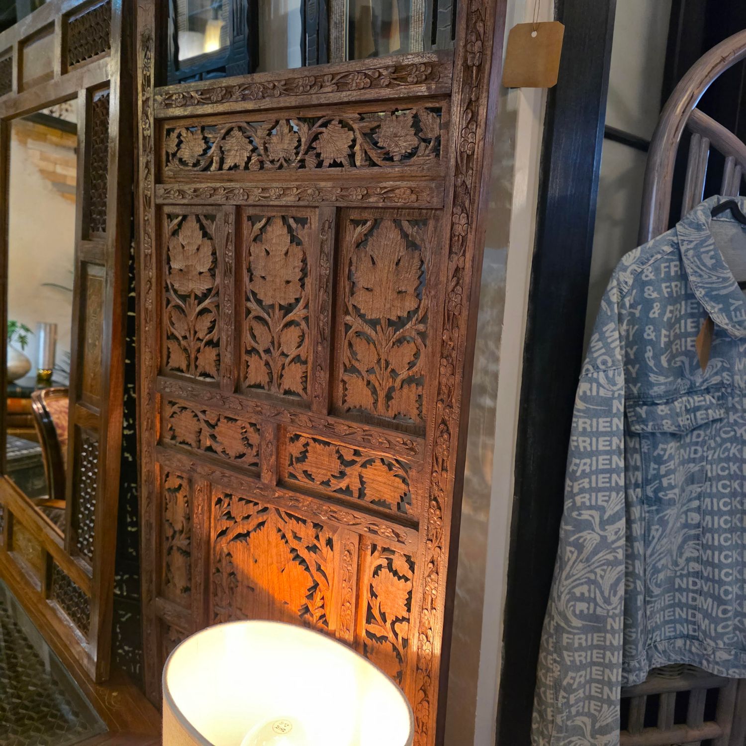 INDIAN HANDCARVED WOODEN ROSE DIVIDER 4 PANEL