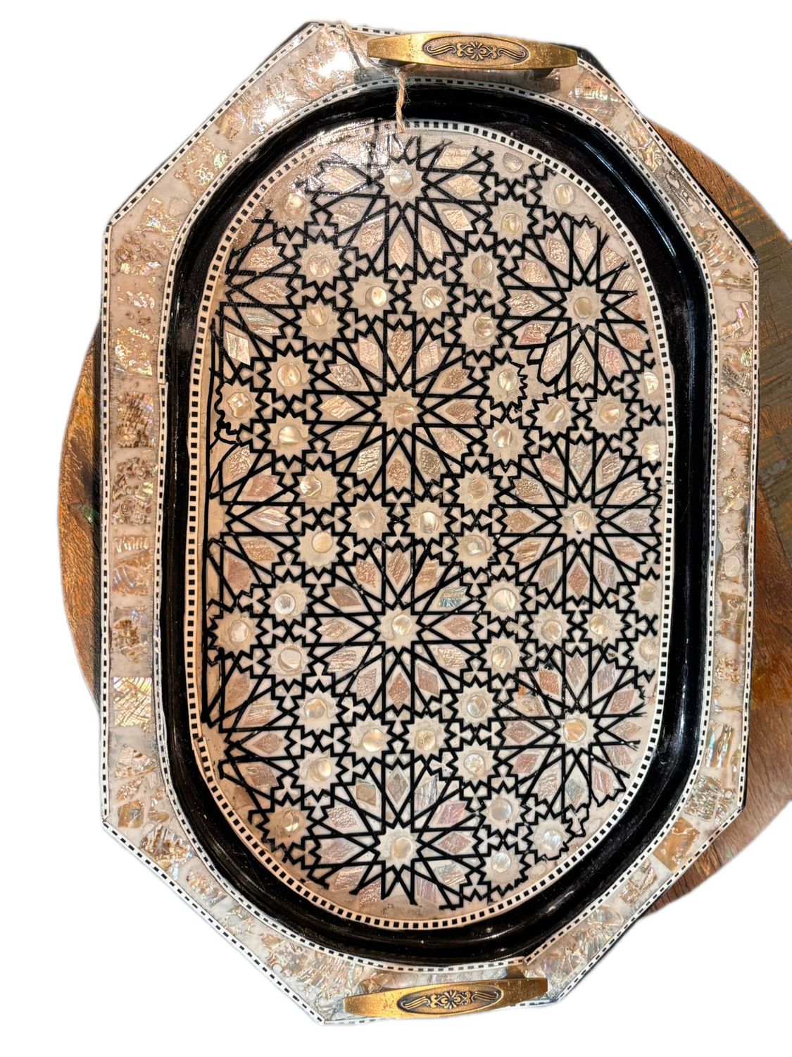 HANDMADE WOODEN SERVING TRAY WITH MOTHER OF PEARL INLAY AND ISLAMIC GEOMETRIC PATTERN BIG