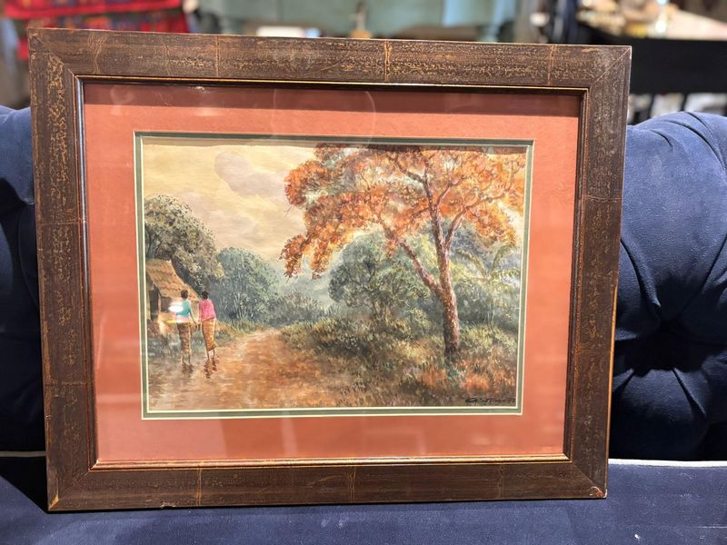 HARVESTING RICE IN A PADDY FIELD TJAI PAINTING