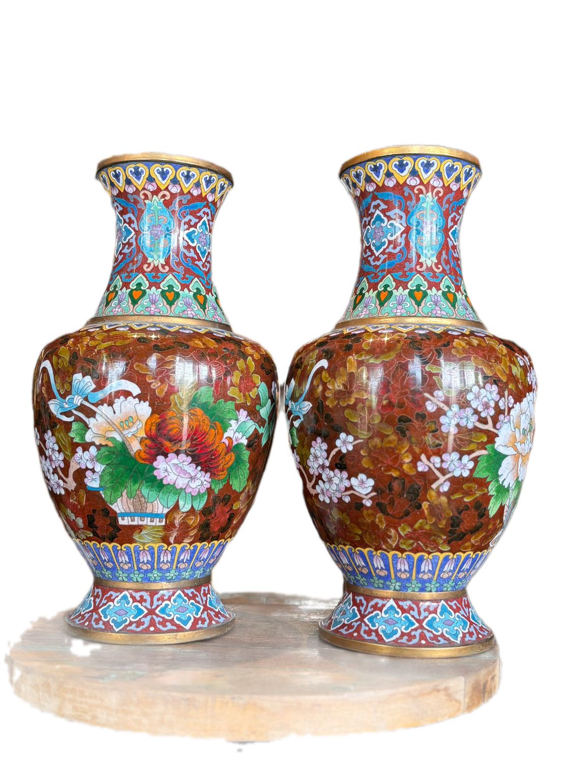 CHINESE CLOISONNE VASE METAL STRIPS FILLED WITH COLORED ENAMEL