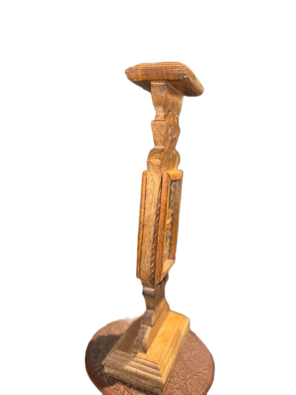 ANTIQUE CARVED WOOD CANDLE HOLDER PILLAR BRACKET INDIAN ORIGIN