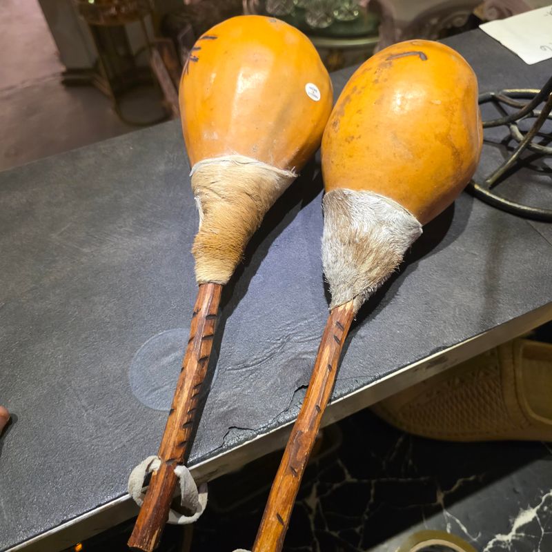 NATIVE AFRICAN STYLE CEREMONIAL GOURD RATTLES OFTEN REFERRED TO AS PEYOTE RATTLES
