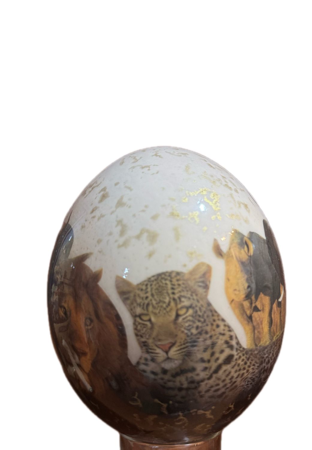 HANDCRAFTED OSTRICH EGG DECOUPAGE FEATURING AFRICAS BIG FIVE ANIMALS