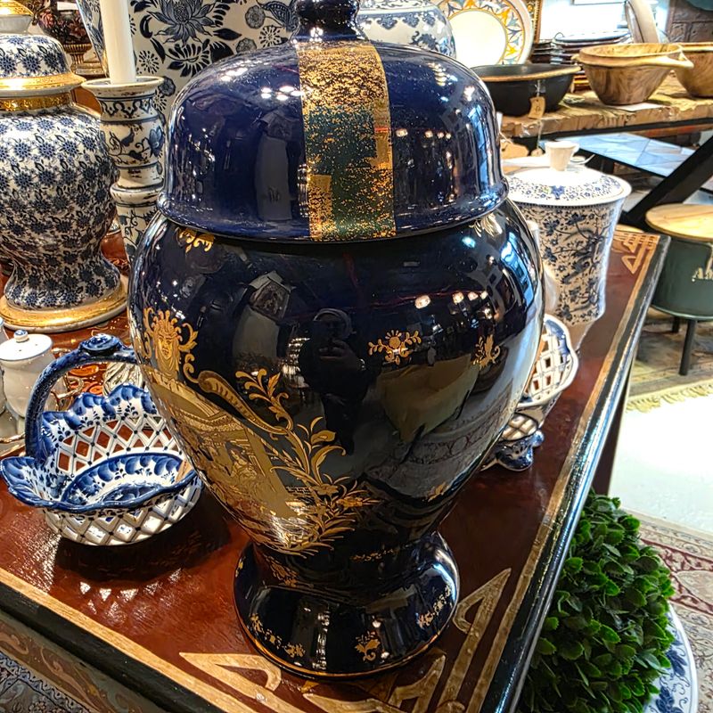 LATE VICTORIAN CARLTON WARE VASE WITH A DOMED COVER COBALT BLUE GLAZE