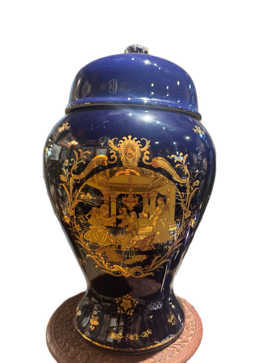 LATE VICTORIAN CARLTON WARE VASE WITH A DOMED COVER COBALT BLUE GLAZE